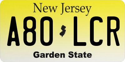 NJ license plate A80LCR