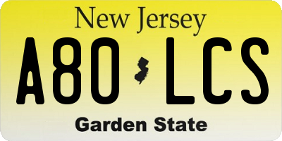NJ license plate A80LCS