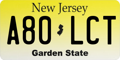 NJ license plate A80LCT