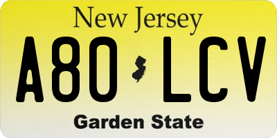 NJ license plate A80LCV