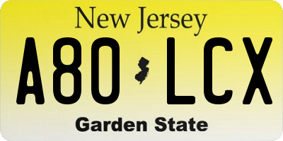 NJ license plate A80LCX