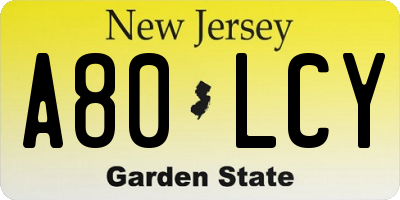 NJ license plate A80LCY