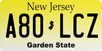 NJ license plate A80LCZ
