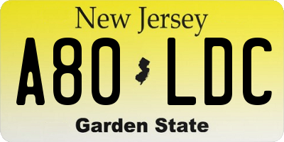 NJ license plate A80LDC