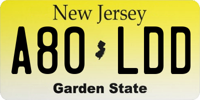 NJ license plate A80LDD