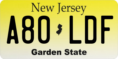 NJ license plate A80LDF