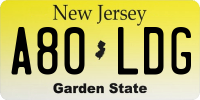 NJ license plate A80LDG