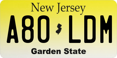 NJ license plate A80LDM
