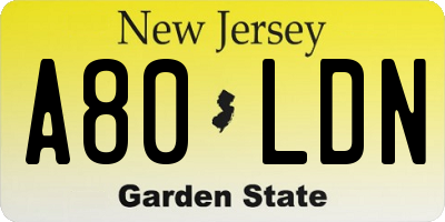 NJ license plate A80LDN