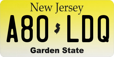 NJ license plate A80LDQ