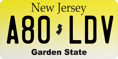 NJ license plate A80LDV