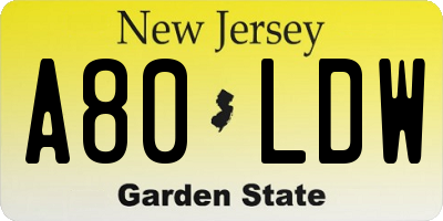 NJ license plate A80LDW
