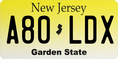 NJ license plate A80LDX