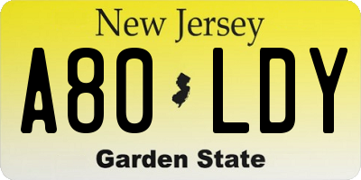 NJ license plate A80LDY