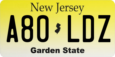 NJ license plate A80LDZ