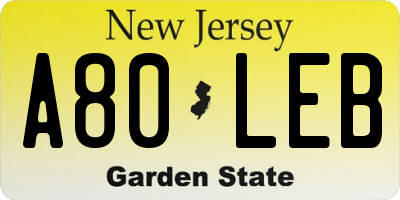NJ license plate A80LEB