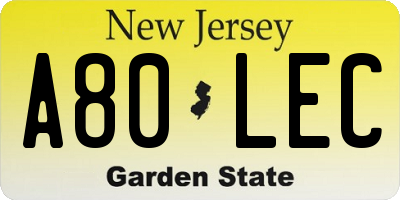 NJ license plate A80LEC