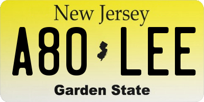 NJ license plate A80LEE