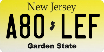 NJ license plate A80LEF