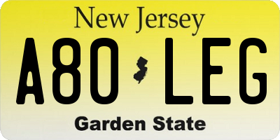 NJ license plate A80LEG