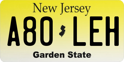 NJ license plate A80LEH