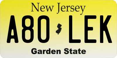 NJ license plate A80LEK