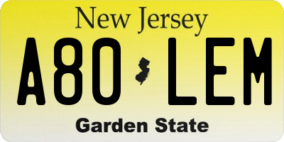 NJ license plate A80LEM