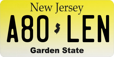 NJ license plate A80LEN