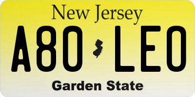 NJ license plate A80LEO