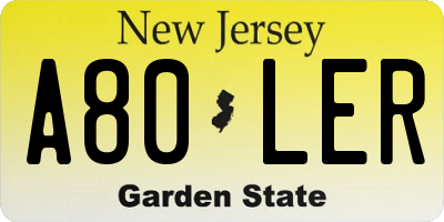 NJ license plate A80LER