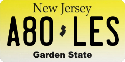 NJ license plate A80LES