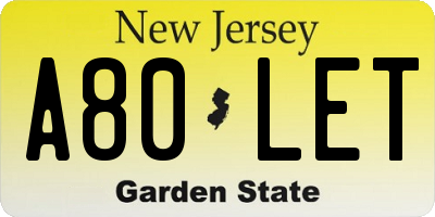 NJ license plate A80LET