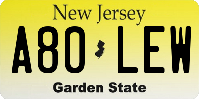 NJ license plate A80LEW