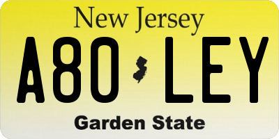 NJ license plate A80LEY