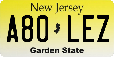 NJ license plate A80LEZ