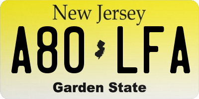 NJ license plate A80LFA