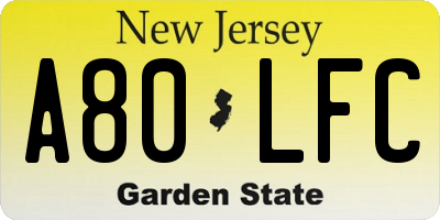 NJ license plate A80LFC