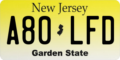 NJ license plate A80LFD
