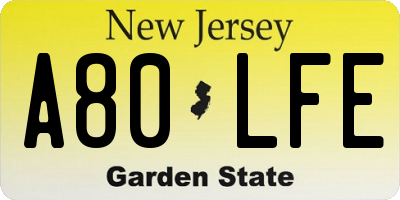NJ license plate A80LFE