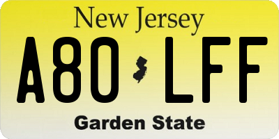 NJ license plate A80LFF