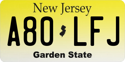 NJ license plate A80LFJ