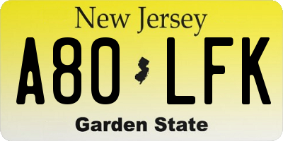 NJ license plate A80LFK