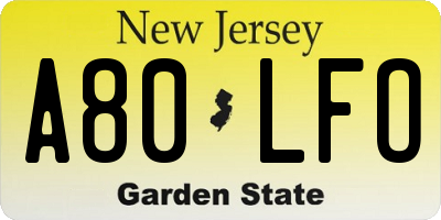 NJ license plate A80LFO