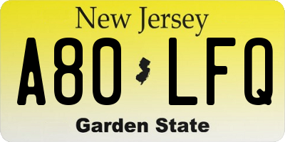 NJ license plate A80LFQ