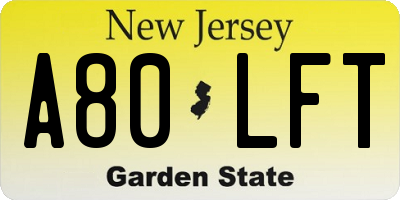 NJ license plate A80LFT