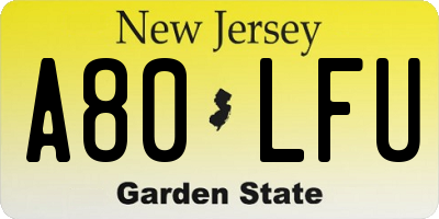 NJ license plate A80LFU