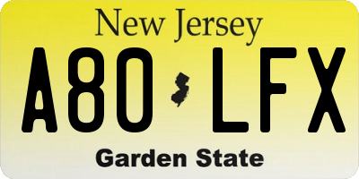 NJ license plate A80LFX
