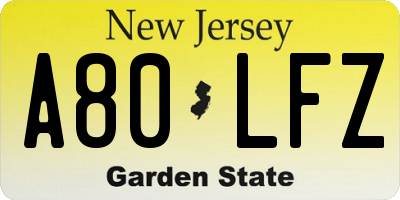 NJ license plate A80LFZ