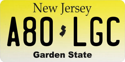 NJ license plate A80LGC