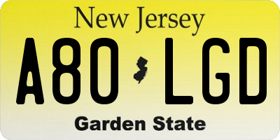 NJ license plate A80LGD